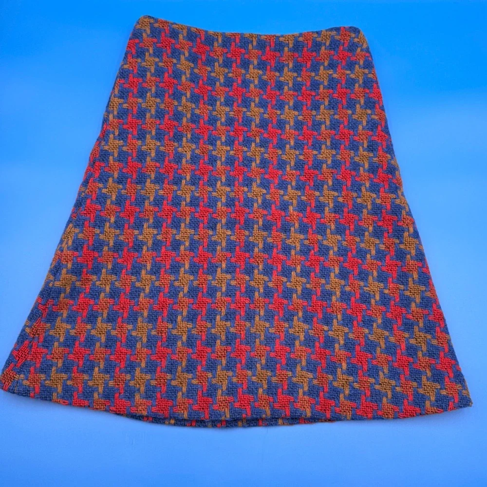 Boden Houndstooth Wool Blend A-Line Skirt Size US 6 UK‎ 10 Red Blue Gold